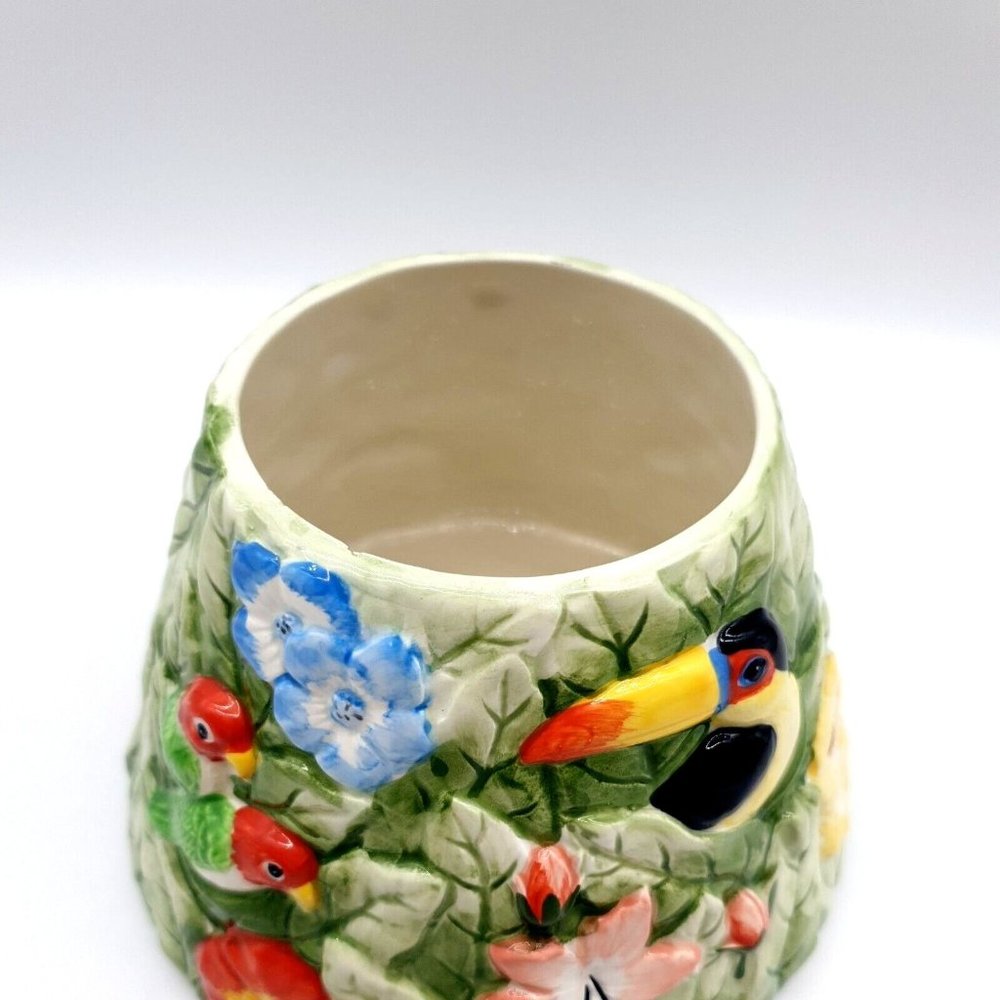 Yankee Candle Tropical Ceremic Candle Shade Lg Clean Hand Painted Parrot Tucan - Picture 5 of 13